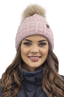 Vivisence Femme Ensemble Bonnet Pompon Écharpe Moufles Chaud Hiver Élégant, rose clair