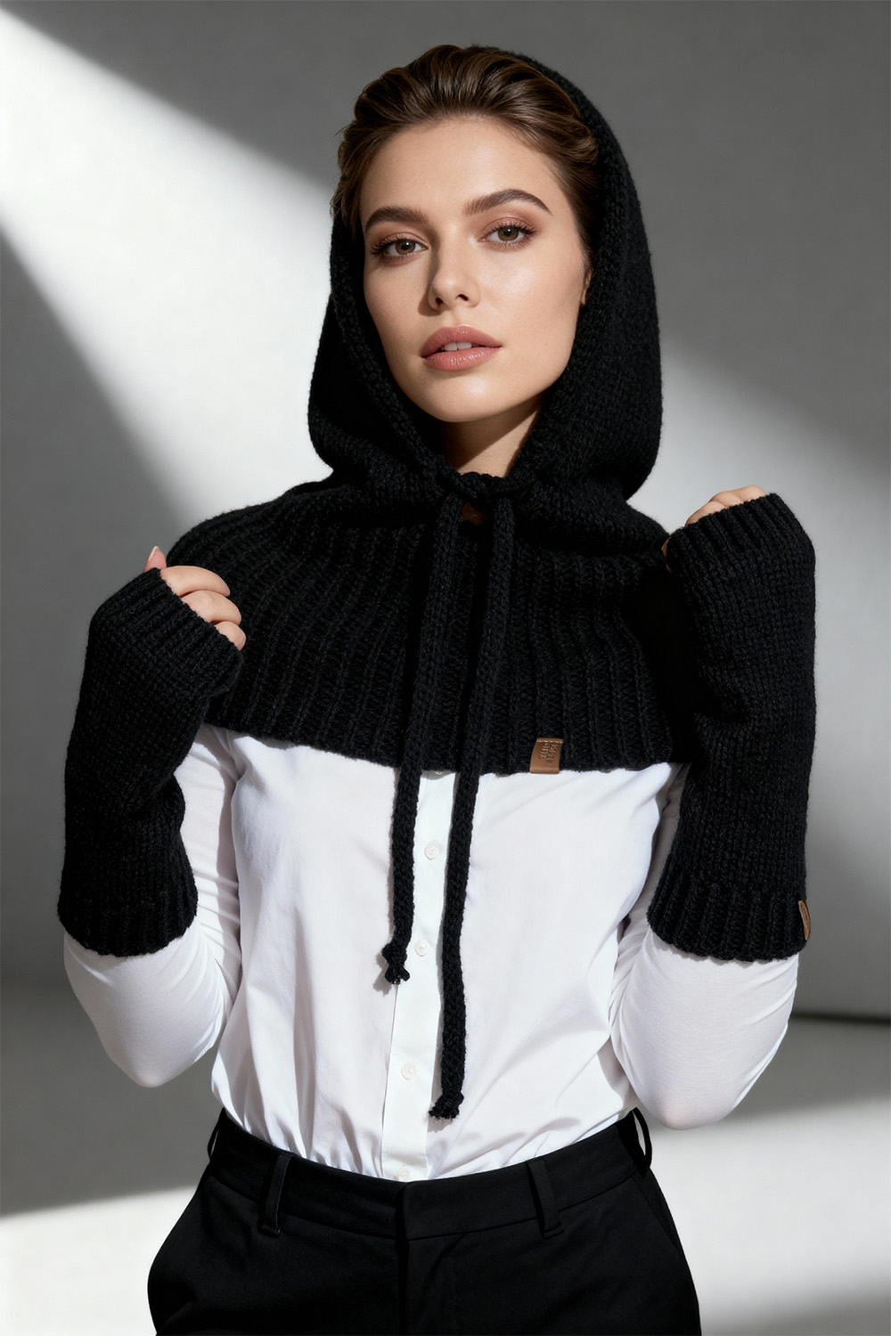 Vivisence Strickhandschuhe Damen Merino Baumwolle Weich und Warm Für Kalte Tage, Schwarz