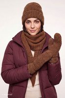 Vivisence women's winter set hat scarf gloves warm, brown