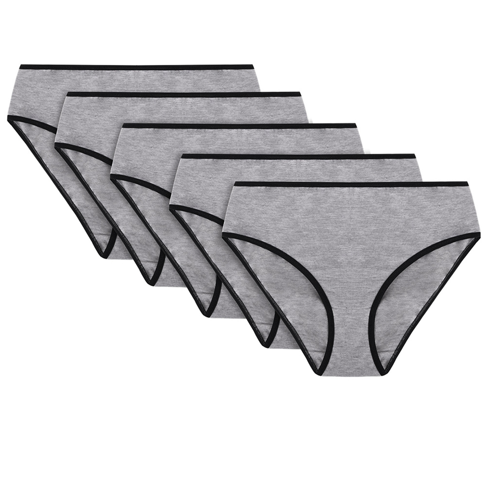 Vivisence Dame Slip Unterhose Klassisch Komfortabel Trendig Alltag Unterwäsche 4016, schwarzes Gummiband:grau 5-pack