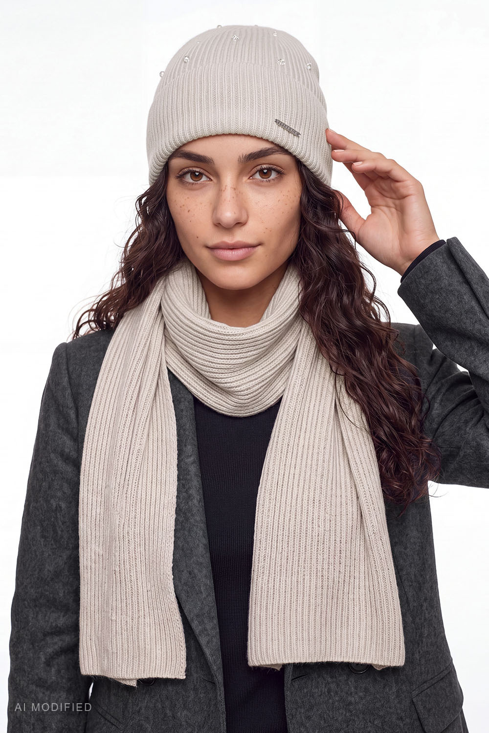 Vivisence Damenschal Merinowolle Kaschmir – Klassischer Rippenschal, beige