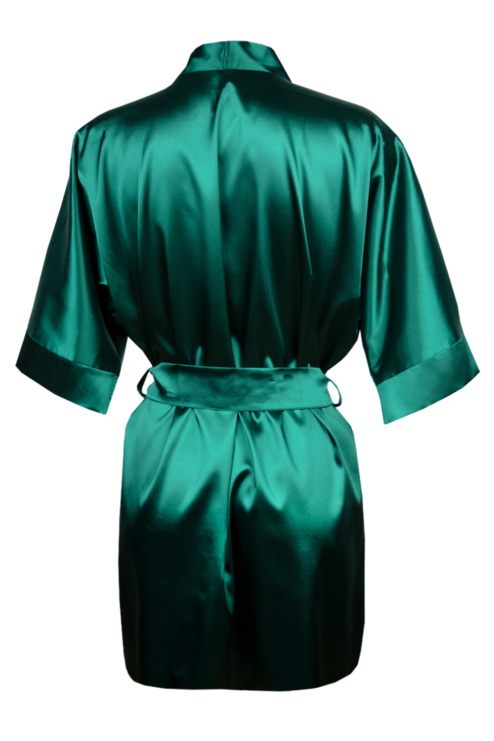 Vivisence Women Satin Robe V Neck Three Quarter Sleeve Tie Waist Short Gift, Green