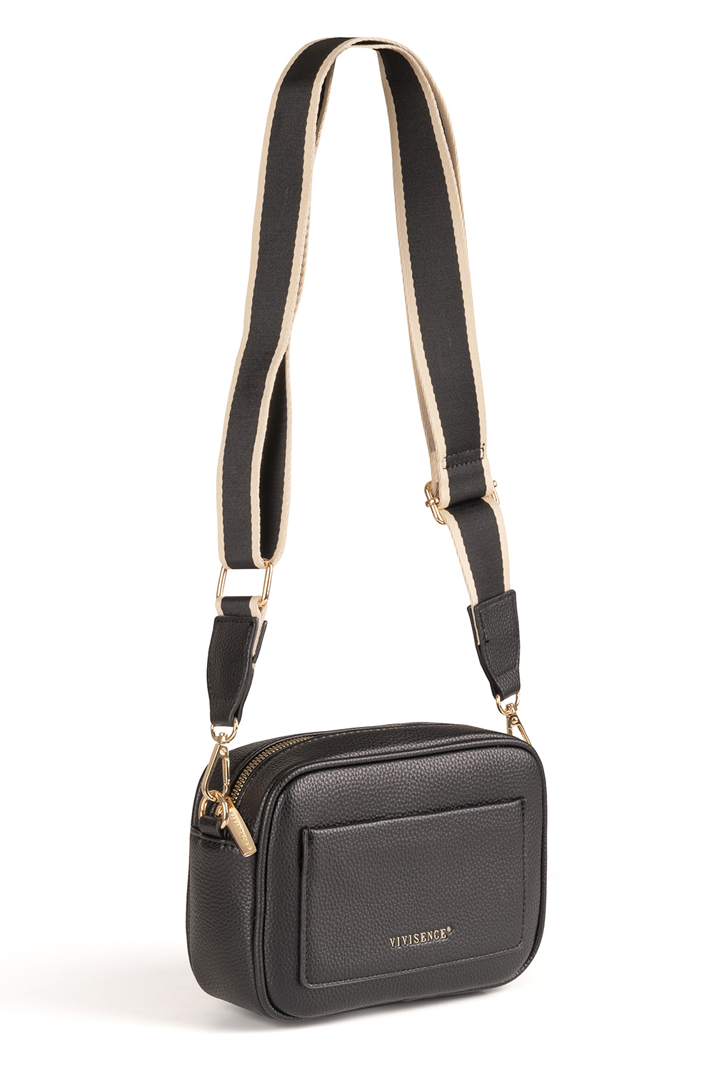 Vivisence Damen Schultertasche mit Reißverschluss Verstellbarer Riemen, Schwarz