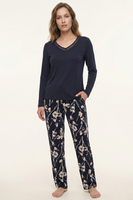 Vivisence Femme Pyjama Manches Longues Modal Coton Confort Respirant Nuit, bleu foncé