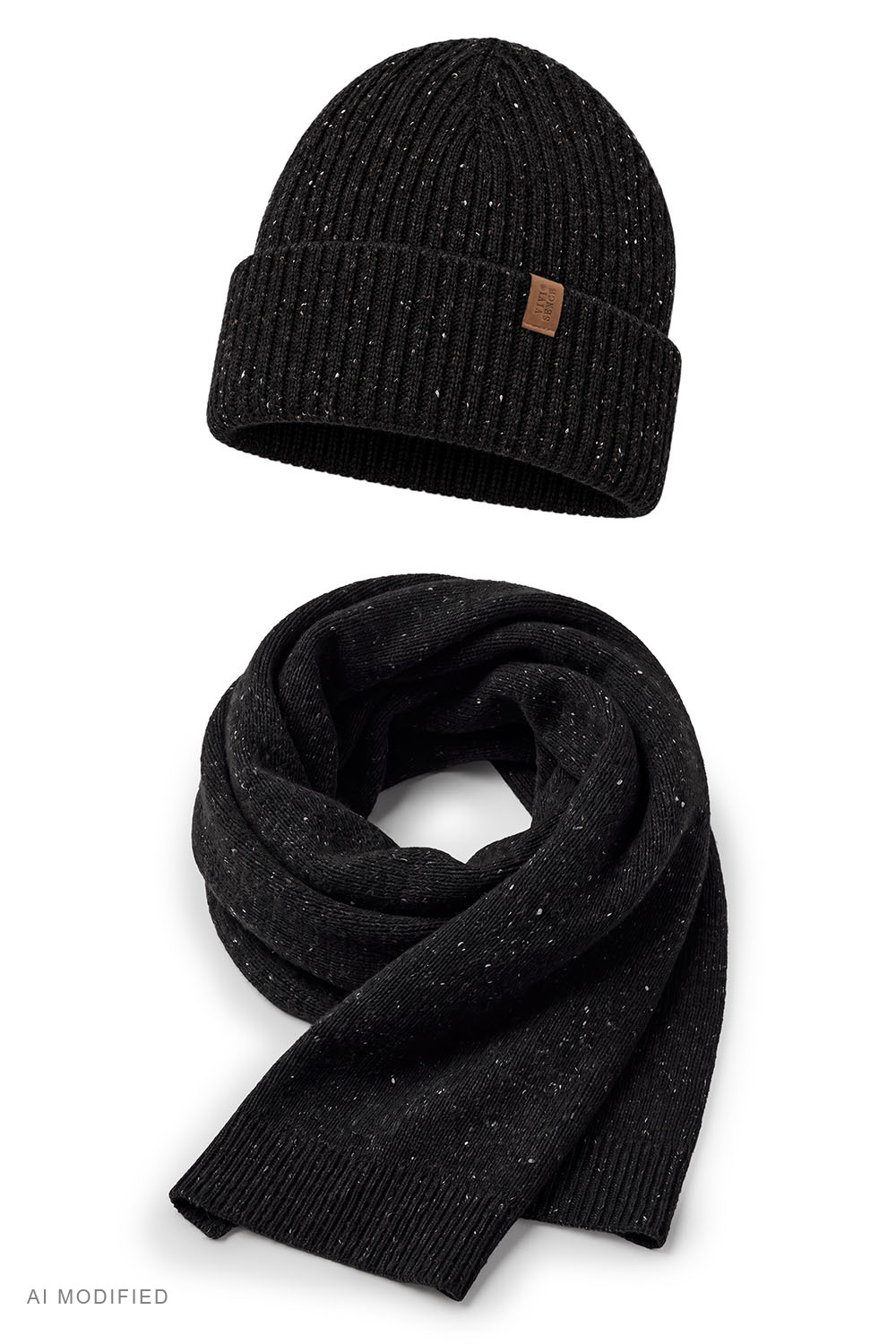 Vivisence Herren Winterset Mütze Schal Merinowolle Seide Set, schwarz