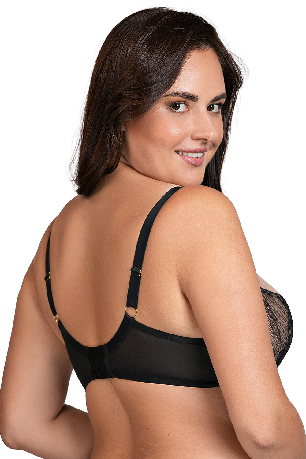 Vivisence Damen Bügel-BH Softcup Spitze Mit Dekobändern Verstellbare Träger Schleife Netz Cups Transparent Roségold Details Lingerie Vollschale Unterwäsche, schwarz