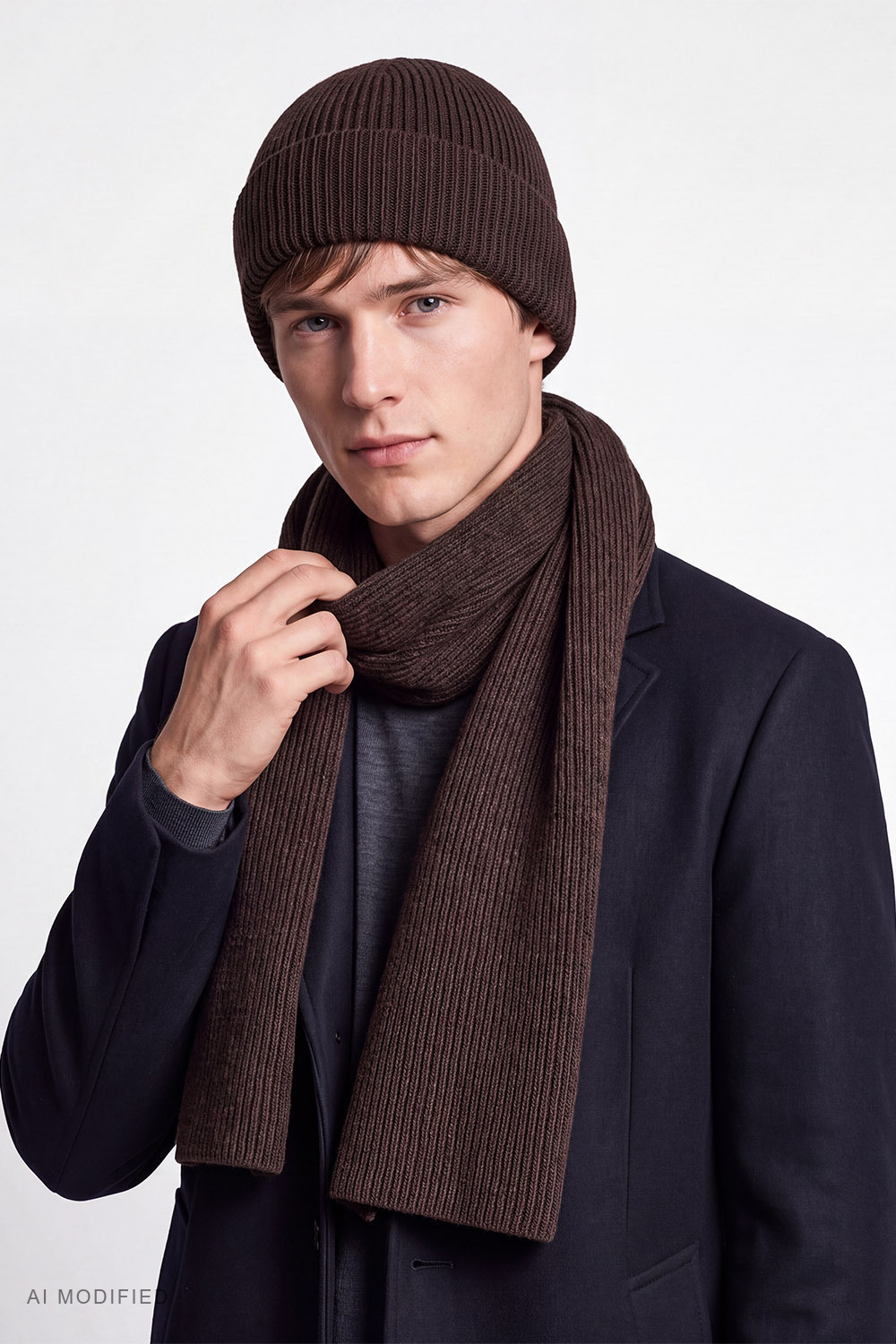 Vivisence Herren Set Mütze Schal Wolle Strick warm für Winter Alltag, braun