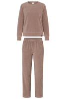 Vivisence Damen Trainingsanzug Set Zweiteiler Aus Velours Mit Sweatshirt Und Hose Lockerer Schnitt Rundhals Seitentaschen Elastischer Bund, Beige