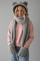 Vivisence Femme Capuche Écharpe Hiver Avec Moufles Oreilles Mignon Douillet, gris clair