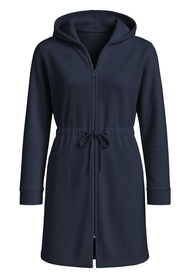 Vivisence Women's Robe Cotton with Zipper Warm Fabric Perfect for Evening Spa 5012, dark blue