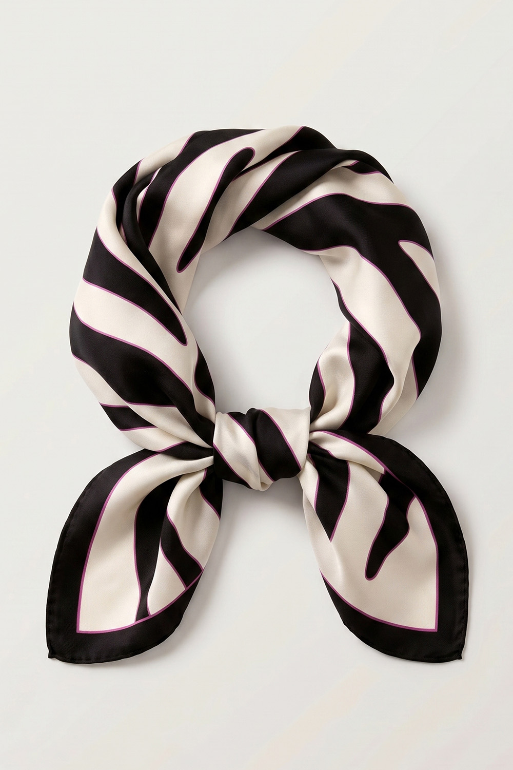 Vivisence Damen Seidentuch Quadratisch Handgerollte Kanten Sanft Zur Haut 65x65 cm, schwarz/weiß/zebra