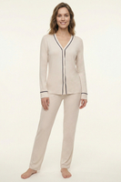 Vivisence Women Pajama Set Modal Knit Button Front Breathable Comfort All Night, ecru
