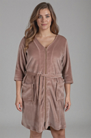 Vivisence Femme Robe de Chambre Coton Fermeture Éclair Confort à la Maison 5011, beige