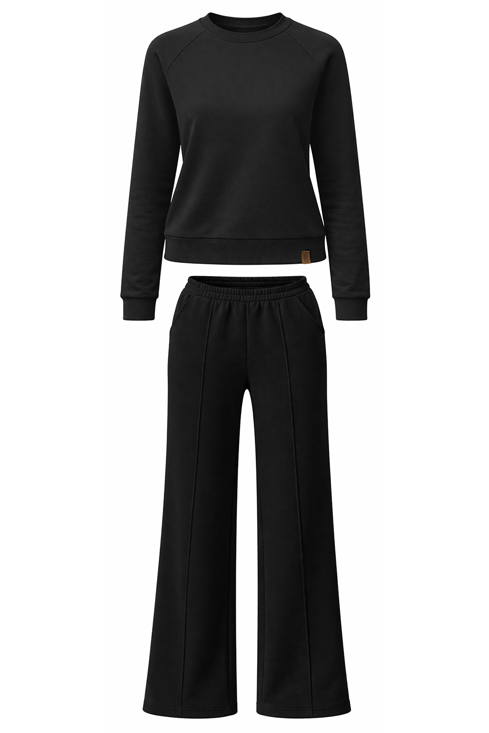 Vivisence Women’s 2 Piece Lounge Set, Crew Neck Sweatshirt and Flared Trousers with Pockets, Soft Stretch Co Ord Set, black