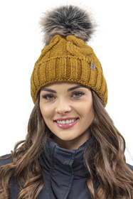 VIVISENCE Wintermütze mit Bommel Damen Warmes Ideal Für Kalte Wintertage 7014, dunkelgelb