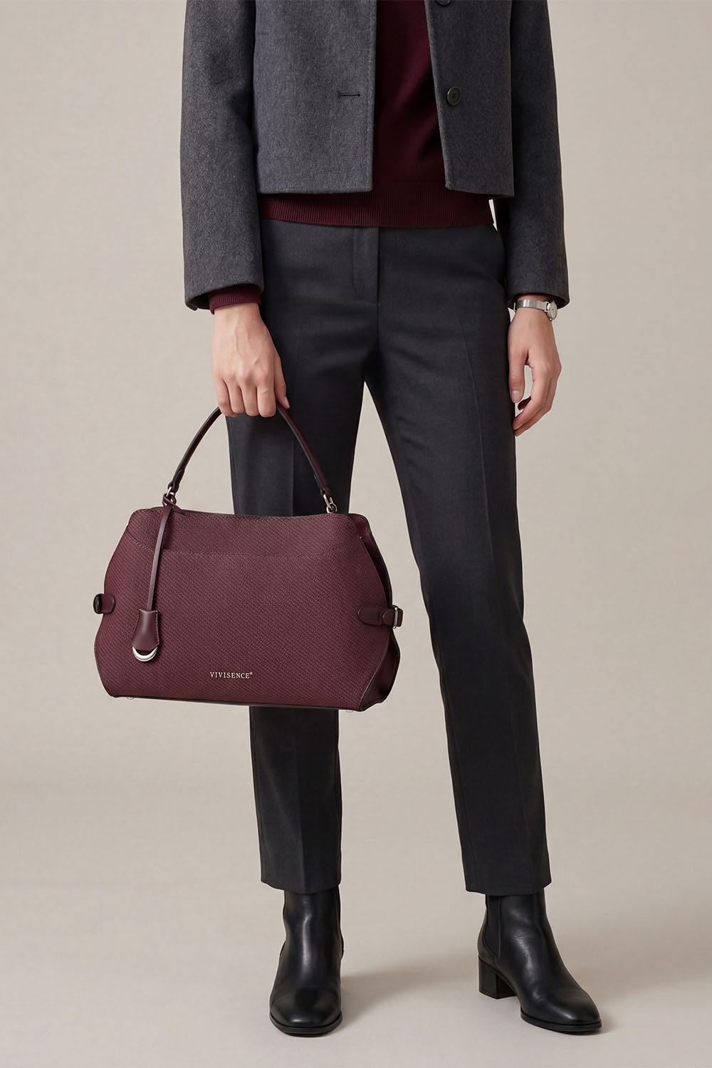 Vivisence Women Handbag Structured PU With Adjustable Strap For Everyday Elegance, burgundy