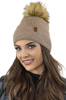 Vivisence Women's Winter Hat With Pom Pom Autumn Style Warm Yarn 7042, beige