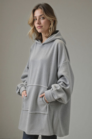 Vivisence Damen Decken Hoodie Baumwolle Mit Tasche Wärme Beim Entspannen Zuhause 5029, hellgrau