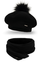 Vivisence Elegant Women's Winter Set Including Beret With Pompom And Matching Scarf Made Of Warm Fabric Perfect For Cold Winter And Autumn Days, black