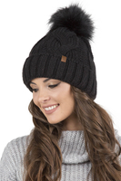 VIVISENCE Wintermütze mit Bommel Damen Warmes Ideal Für Kalte Wintertage 7014, schwarz