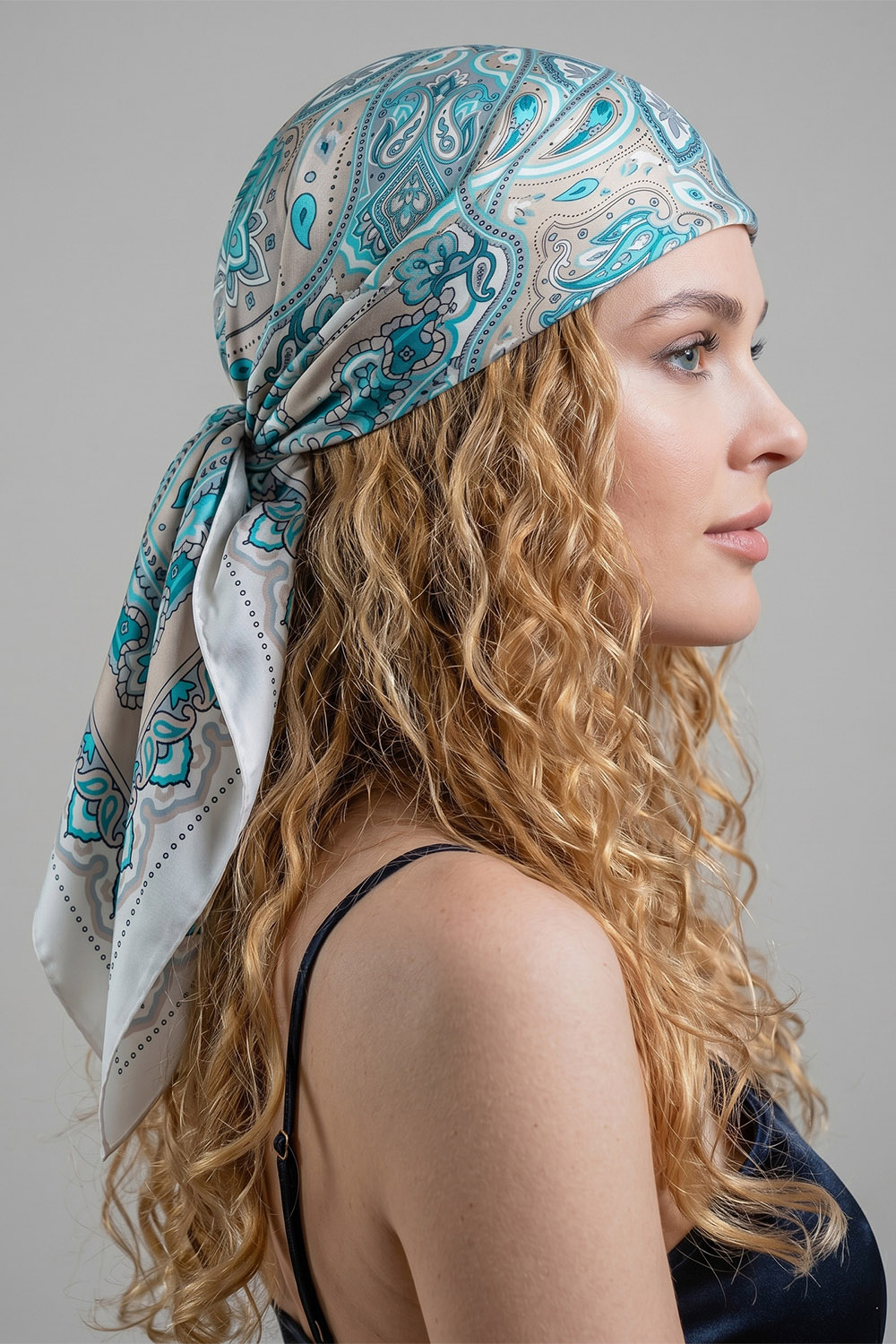 Vivisence Women Silk Scarf Natural Silk Hand Rolled Edges Style for Everyday, turquoise/beige