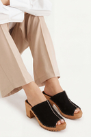Vivisence Women’s Suede Clogs, Wooden Sole, Slip On Shoes with Block Heel, Comfortable Everyday Wear, black