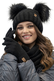 Vivisence Damen Bommelmütze Winter Zwei Bommel Wärmendem Garn Antistatischer 70106, Schwarz