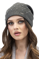 Vivisence Bonnet Et Écharpe Pour L'Hiver Femme Ensemble À La Mode Ajusté Classique Décoratif Avec Perles Tissage Et Laine Chaud Élégant Plaque Logo Confort Optimal 7002Kmpl, gris foncé