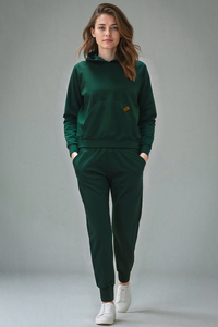 Vivisence Women's Tracksuit Set With Loose Hoodie And Tapered Trousers Stylish Activewear Featuring Elastic Waistband Side Pockets And Ribbed Trims For Daily Comfort,