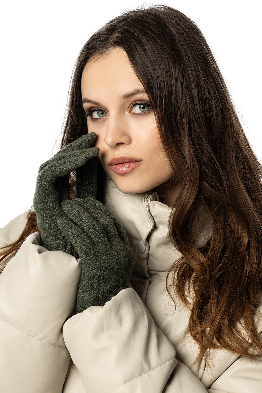 Vivisence Bonnet Cache-cou et Gants Pour Femme L'Automne et L'Hiver Ensemble en Laine Chaud Confort Ajusté Doublé Qualité Supérieure 7087Kmpl, vert mélange