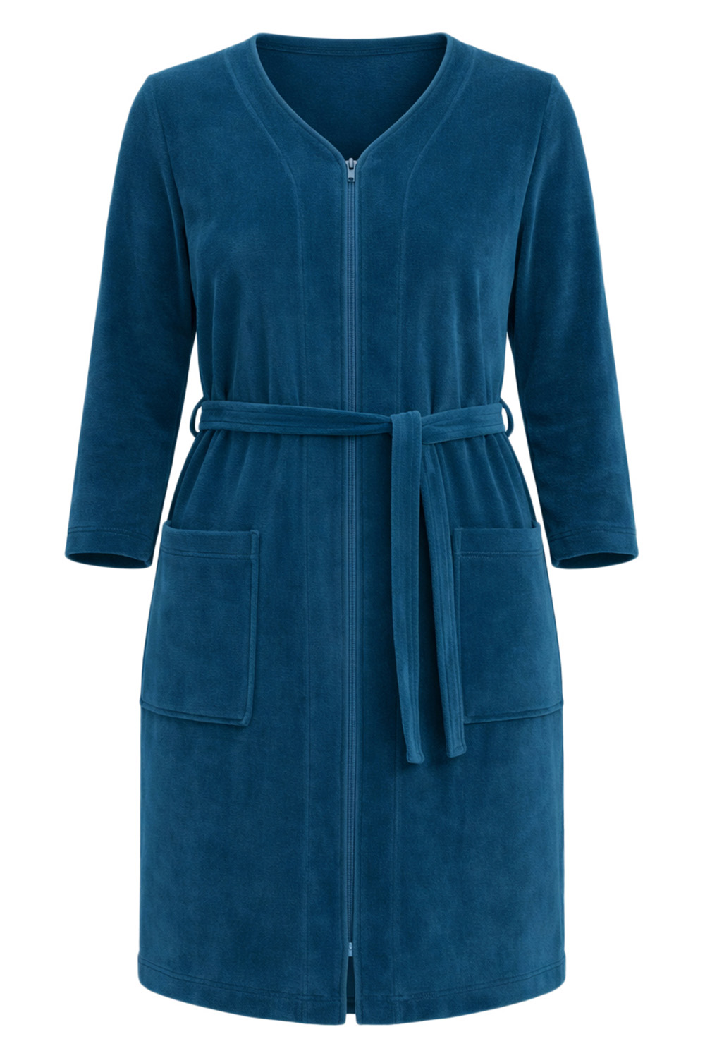 Vivisence Femme Robe de Chambre Coton Fermeture Éclair Confort à la Maison 5011, turquoise foncé