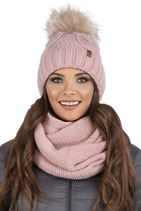 Vivisence Bonnet Femme Et Écharpe Pour L'automne et L'hiver À Pompon Cache-cou Ensemble Classique En Fils Chauds Avec Doublure En Polaire Parfait Pour Les Journées Froides 7014, rose clair