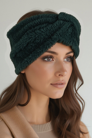 Vivisence Femme Bandeau Maille Duveteuse avec Torsade Confort et Chaleur, vert bouteille