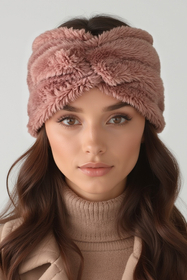 Vivisence Women Headband Soft Fluffy Knit Twist Front Cozy Warmth For Cold Days, powder pink