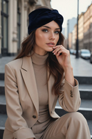 Vivisence Knitted Headband For Women Elegant Headwear For Winter With Front Twist Detail Soft Cotton Blend Snug Fit Ideal For Autumn And Winter, dark blue