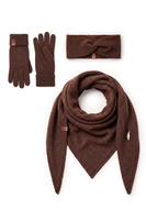 Vivisence Damen Winterset Stirnband Schal Handschuhe weiches Strickmaterial, braun