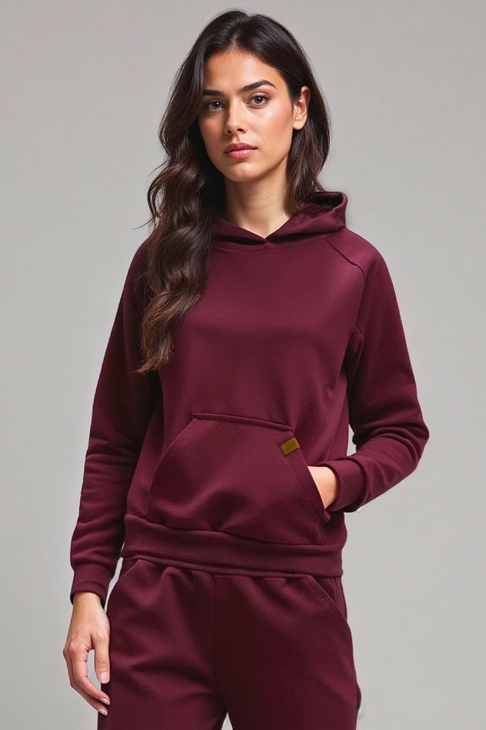 Vivisence Women Hoodie Sweatshirt Cotton Hood Pocket Casual Sportswear 9003, maroon