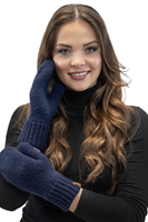 Vivisence Femme Ensemble Bonnet Pompon Écharpe Moufles Chaud Hiver Élégant, bleu foncé