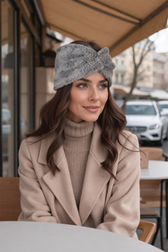 Vivisence Women Headband Soft Fluffy Knit Twist Front Cozy Warmth For Cold Days, light grey