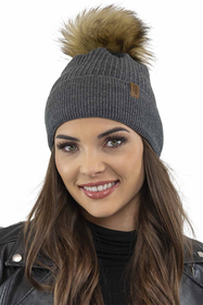 Vivisence Women's Winter Hat With Pom Pom Autumn Style Warm Yarn 7042, dark grey