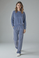 Vivisence Women's Velour Tracksuit Set Two Piece Loungewear Outfit With Classic Sweatshirt And Wide Leg Trousers Soft Cotton With Pockets And Elastic Waistband, Blue