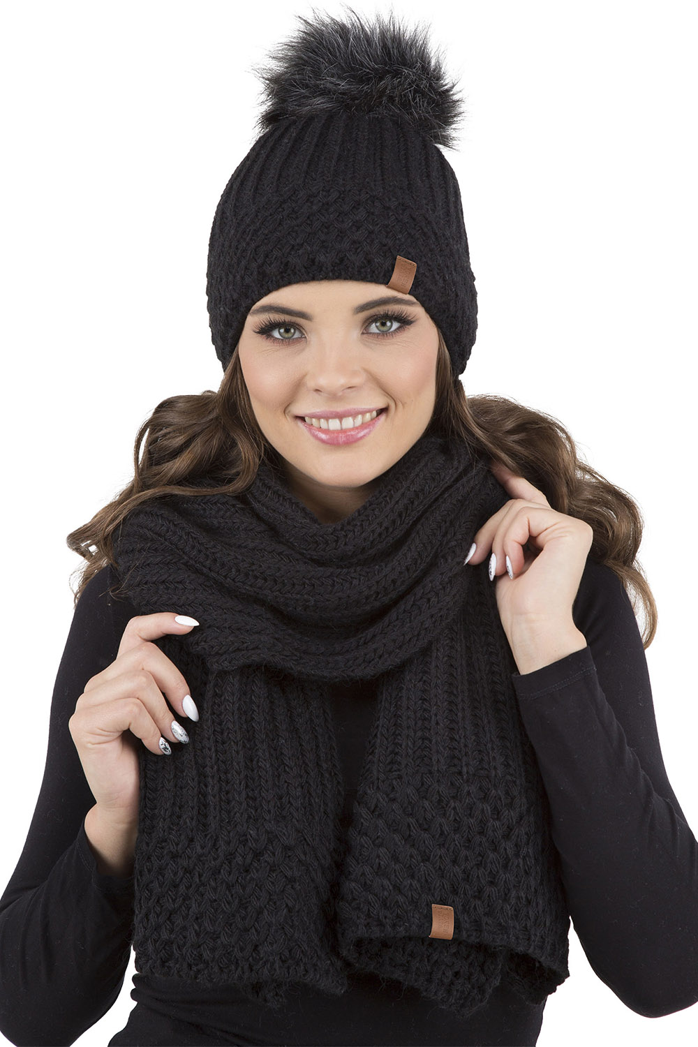 Vivisence Knitted Classic Scarf For Women Soft And Warm Everyday Look 7016S, black