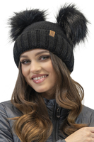 Vivisence Fashionable Women’s Winter Set Perfectly Fitted Hat with Dual Eco-Friendly Pom-Poms and Soft Anti-Static Fleece Lining Foldable Snood Scarf Ideal For Cold Weather, Black