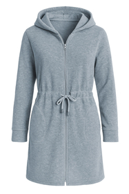 Vivisence Peignoir Femme Court Zippé Capuche Poches Doux Confort Maison 5012, gris