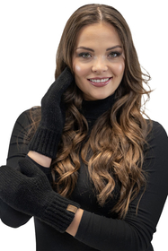 Vivisence Femme Ensemble Bonnet Pompon Écharpe Moufles Chaud Hiver Élégant, noir