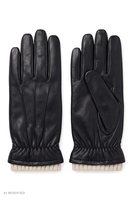 Vivisence men's leather gloves with wool lining, black