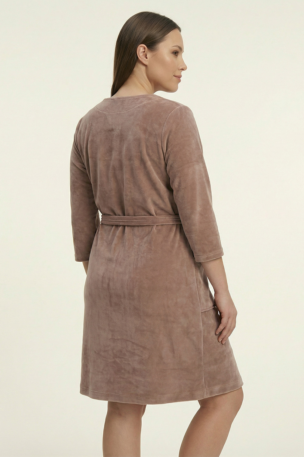 Vivisence Dressing Gown Cotton Zipper and Belt Pockets Home Comfort 5011, beige
