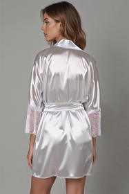 Vivisence Negligee Satin Kimono Sleeves For Feminine Comfort At Night 5031, white