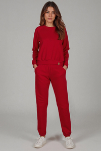 Vivisence Damen Trainingsanzug Baumwolle Bündchen Taschen Alltag Komfort 9204, Rot