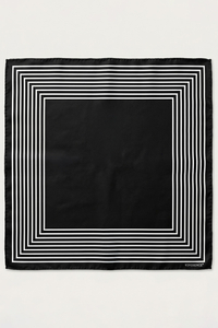 Vivisence Carré de Soie Femme 65 x 65 cm, Foulard en Soie Naturelle 14 Momme, Bords Roulottés à la Main, Noir/Blanc